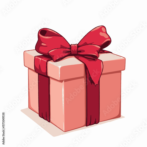 Gift box with red ribbon on a white background  