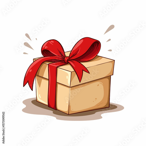 Gift box with red ribbon and bow on white background  