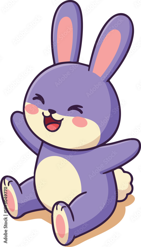 Fototapeta premium Purple Bunny Cartoon Character Sitting and Laughing Happy Cute Animal Vector Illustration