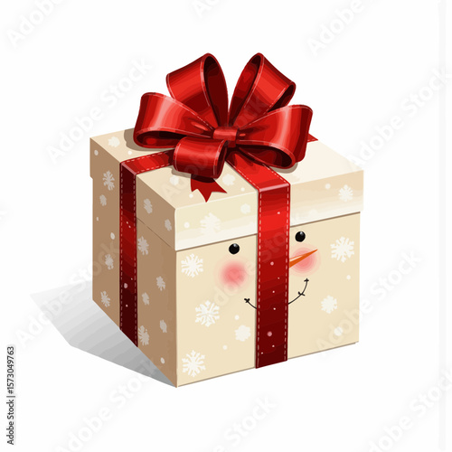 Christmas gift box with red ribbon and snowflake patterns  