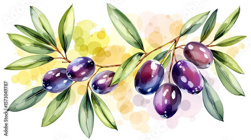 Watercolor pattern olives on white background	
