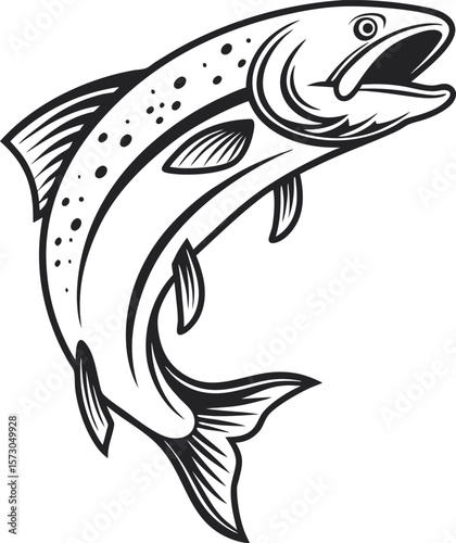 Jumping Fish Vector Illustration – Detailed Aquatic Animal Silhouette Design