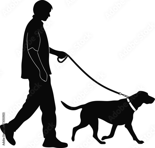 Man Walking Dog on Leash – Pet Care and Outdoor Activity Silhouette Illustration
