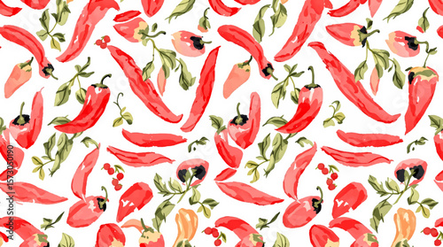 Watercolor pattern red pepper on white background vector