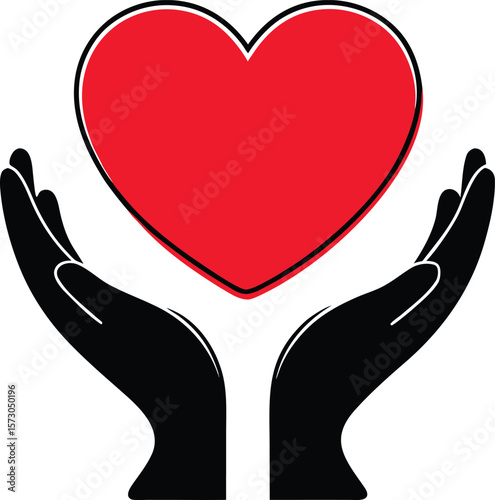 Black hands holding red heart vector illustration