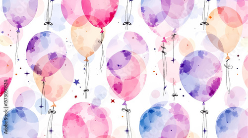 Watercolor balloons on a white background. Seamless pattern