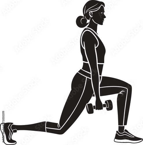 Woman Doing Dumbbell Lunge Exercise – Fitness and Workout Silhouette Illustration