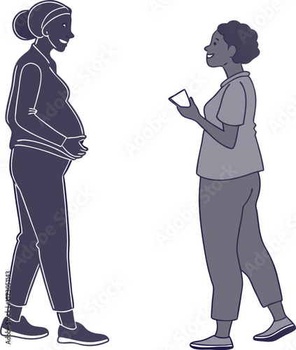 Pregnant Woman Talking with Another Woman – Maternity Care and Support Silhouette Illustration