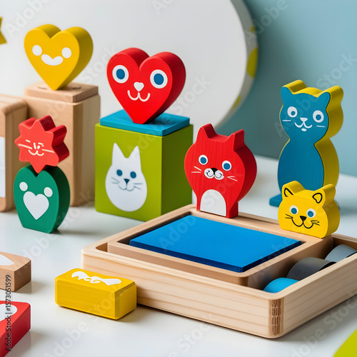 A wooden stamp and ink pad set for kids, featuring fun patterns like stars.