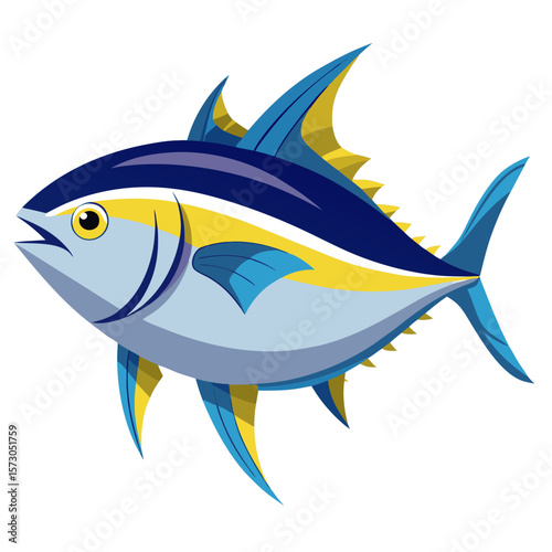Stylized Yellowfin Tuna Illustration A Vibrant Depiction of a Marine Predator with Bold Colors and Sharp Lines Perfect for Educational or Decorative Purposes Isolated on