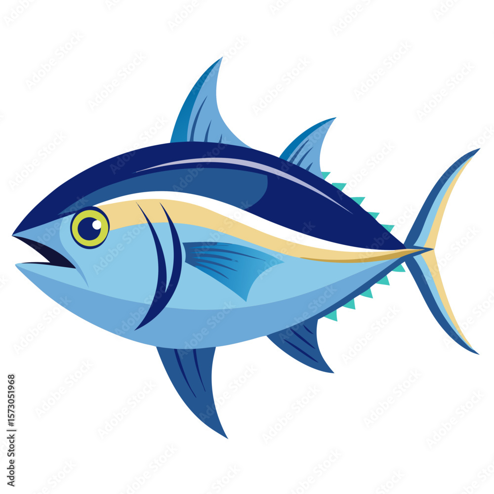 Obraz premium Stylized Tuna Fish Illustration with Blue and Yellow Accents Depicting a Marine Animal Swimming in the Ocean Suitable for Educational or Culinary Purposes on a