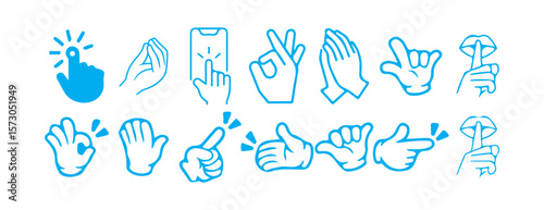 Blue Hand Gestures set. Touch Motion Icons for App Interface. Victor illustration eps10