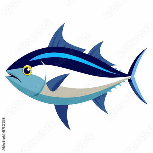 Stylized Tuna Illustration A vibrant depiction of a tuna fish showcasing its sleek body distinctive fins and striking blue and white coloration against a clean