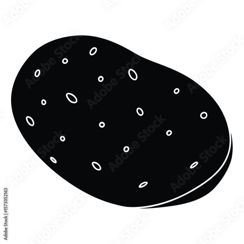 Dark potato features outlined spots against the bright background, making it isolated