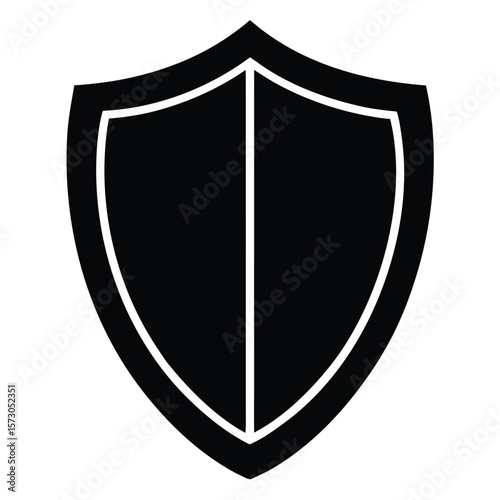 Simple black shield with white outline conveys security on a transparent background effectively