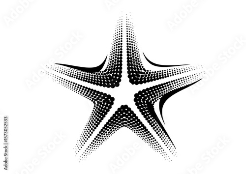 Stylized black and white starfish illustration with dotted texture