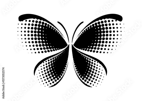 Stylized black and white butterfly illustration with dotted texture