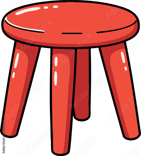 Red wooden stool with four legs simple furniture design vector isolated on white background