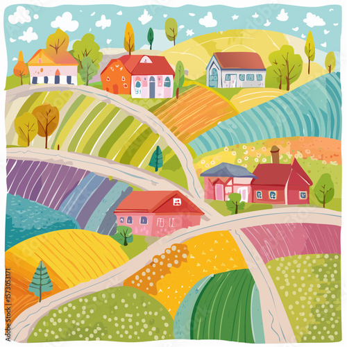 faux-foil map of local farms with striped roads and polka-dot stippled fields