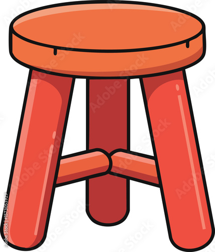 Red wooden stool simple design three legs furniture seat illustration vector art