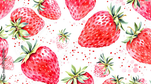  Watercolor pattern strawberries on white background