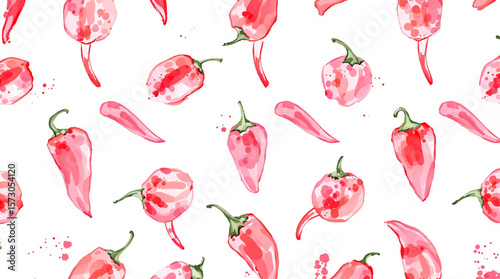 Watercolor pattern red pepper on white background vector