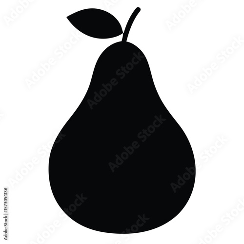 Black pear silhouette against white conveys simplicity and minimal fruit form beautifully