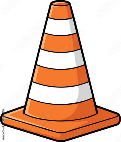 Orange and white striped traffic cone vector illustration for safety and road work design elements