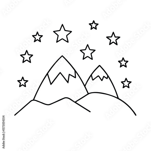 Outline mountains with jagged peaks stars on a vector