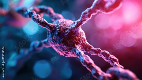 An artistic depiction of a neuron cell showcases intricate details in vibrant colors, set against a mesmerizing abstract background. This visualization highlights the complexity of neural connections