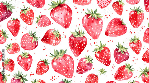  Watercolor pattern strawberries on white background