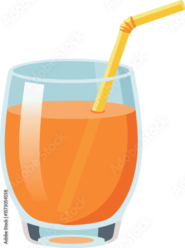 Orange juice glass with yellow straw vector illustration for fresh drink design and healthy beverage concept
