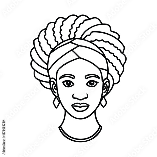 A woman's face with a turban earrings portrait headwrap