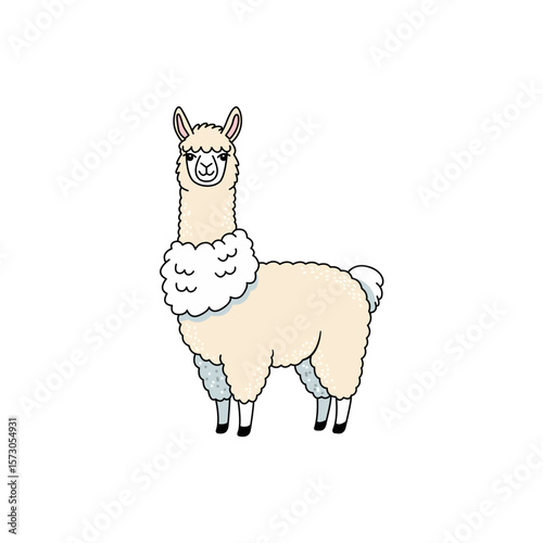 Cute Cartoon Alpaca with Fluffy Fleece and Friendly Expression