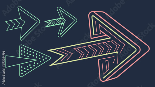 Collection of outlined arrows pointing right with varied designs on a dark blue background