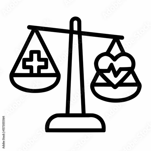Scales balancing different healthcare access. Universal wellbeing