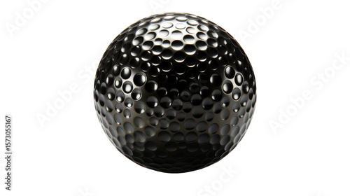 Glossy black golf ball isolated on transparent background. PNG