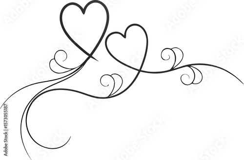 Black hearts with swirling vines love romance