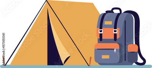 Camping tent and hiking backpack outdoor adventure gear equipment for travel and nature exploration