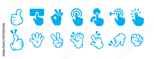 Blue Hand Gestures set. Touch Motion Icons for App Interface. Victor illustration eps10