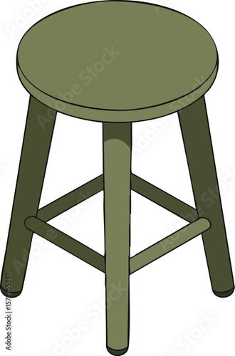 Wooden stool with round seat and four legs simple rustic furniture design vector illustration