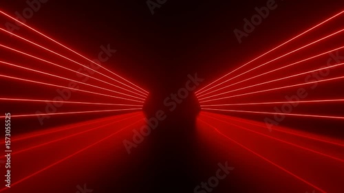 Futuristic red tunnel with glowing lines leading into darkness, evoking a sense of speed and motion