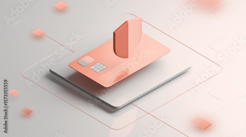 Modern Digital Payment Card with Secure Shield Design, Futuristic Financial Technology on Platform, Innovative Banking Solution in Network, Transaction Security and Advanced E-Commerce Interface