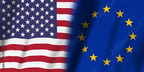 USA flag stars and stripes and EU European Union flag background