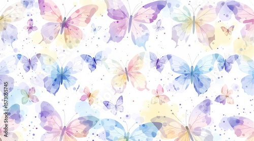 Watercolor butterflies on white background