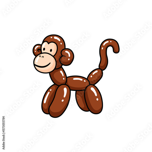 Cute Brown Balloon Monkey Character Isolated on White Background