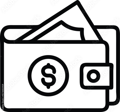 Simple outline icon of a wallet with paper money and a flat design style