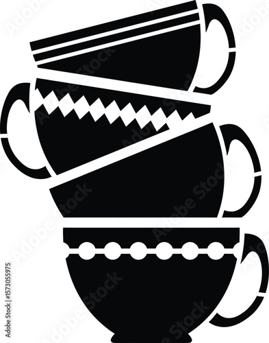 Vector Stacked Tea Cup Silhouettes: Drinkware Graphic.