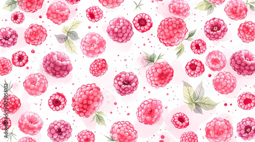 Watercolor pattern featuring raspberries white background	