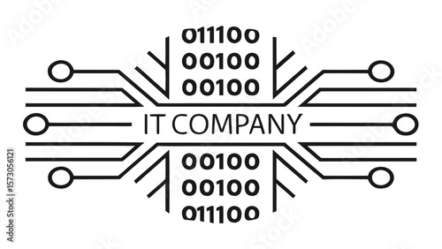 Modern it company logo with binary code and circuit board elements